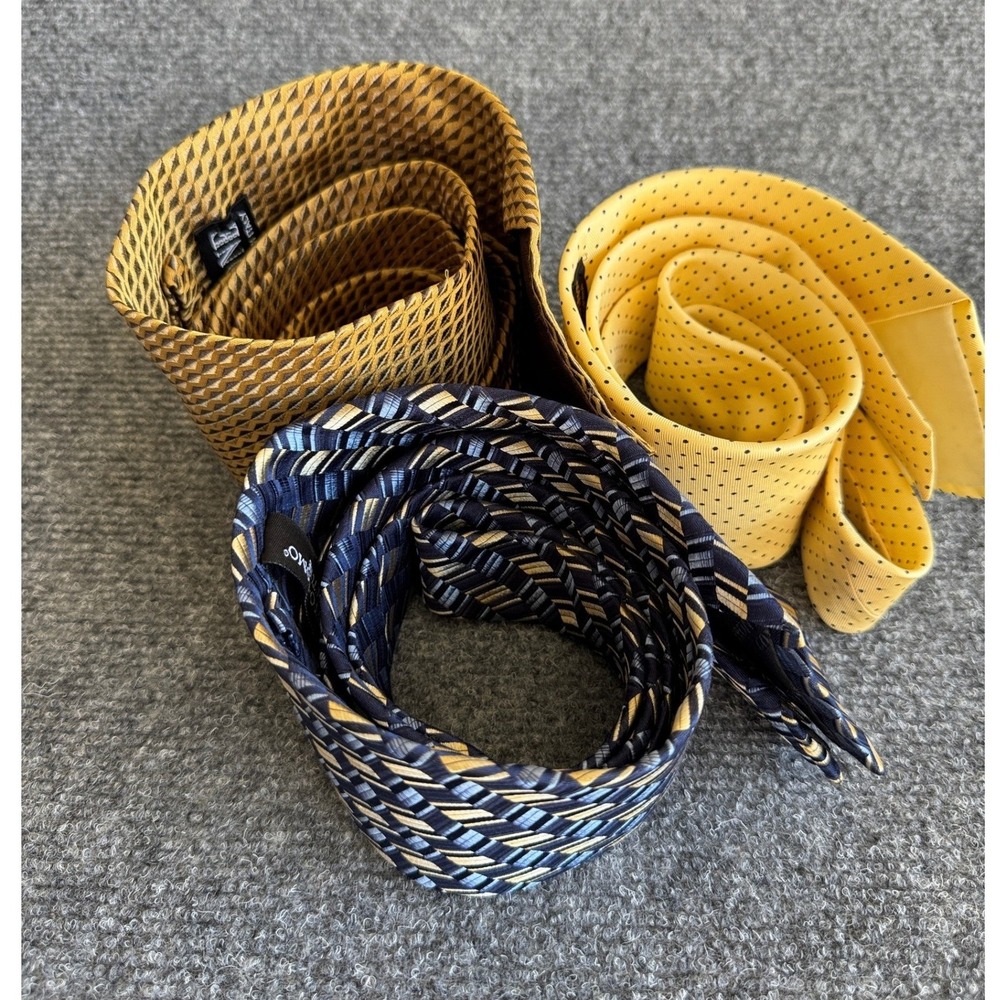 Pavone Pronto Uomo Grodins Silk Tie Lot Yellow Blue Patterned Dapper OS